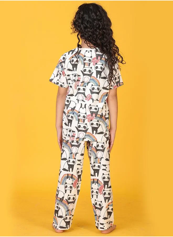 انثريلو Anthrilo All-Over Panda Print T-Shirt and Pyjama Set