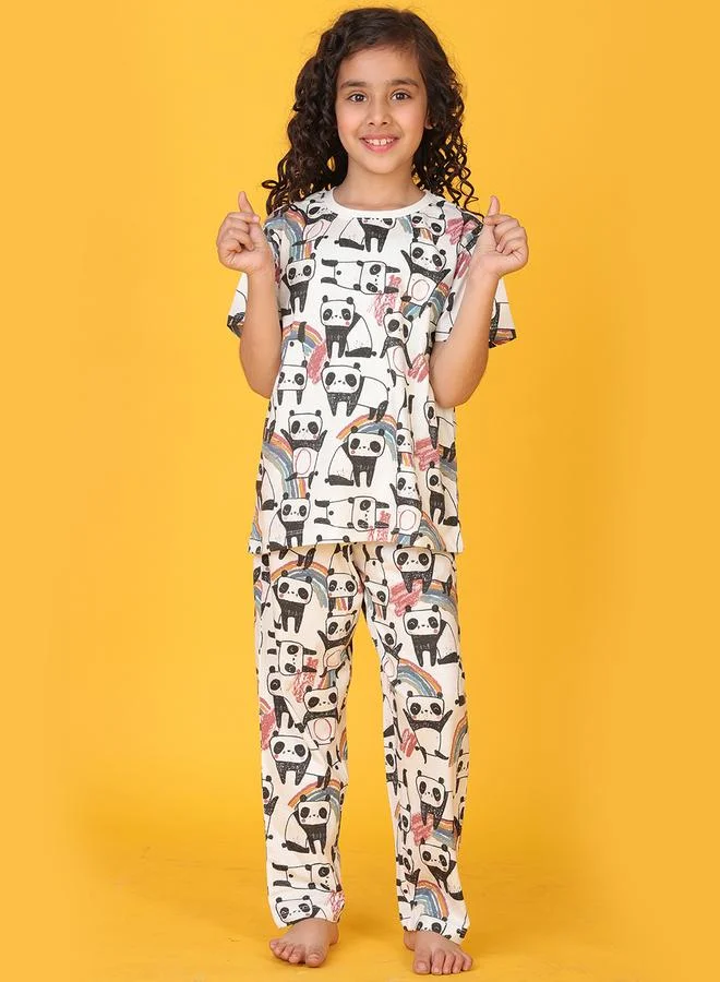 Anthrilo Anthrilo All-Over Panda Print T-Shirt and Pyjama Set