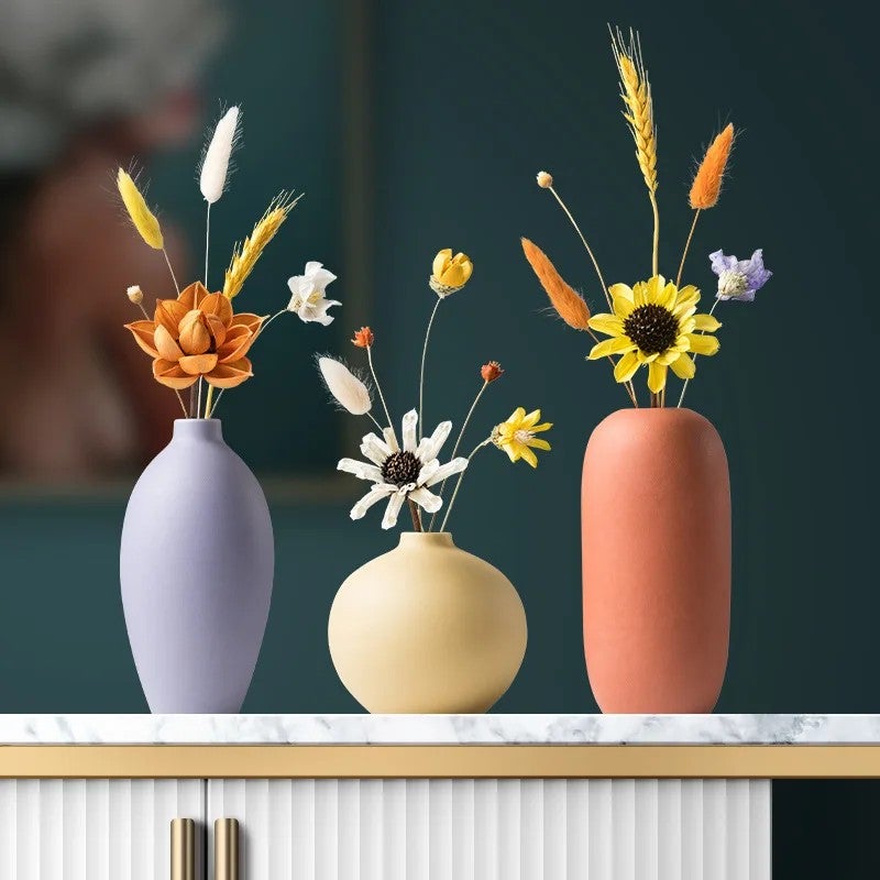 Bluejw Hotsale Nordic Style Ceramic Vase with Dried Flowers – Minimalist Dried Plants Arrangement for Living Room, Tabletop Home Decor - Image 1
