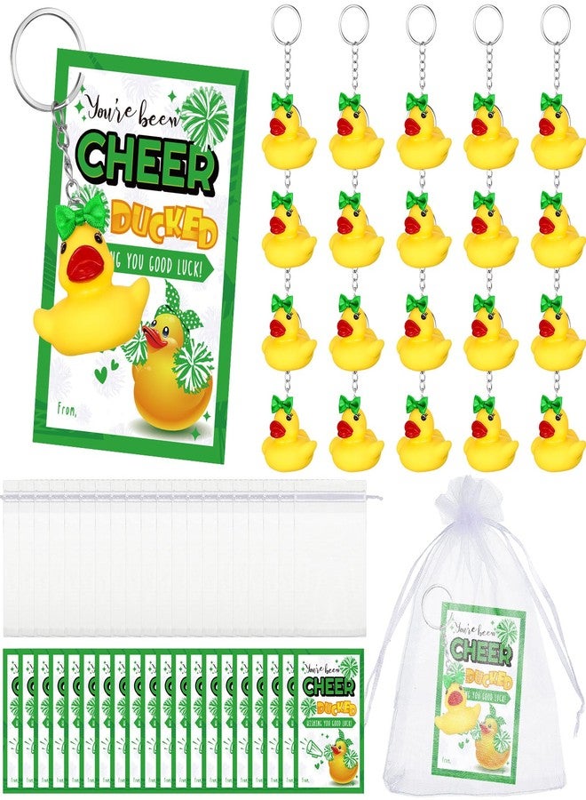 Seenelling Cheer Gifts Bulk Duck Keychain You've Been Cheer Ducked Tags Bows Organza Bags for Christmas Cheerleader Team Gift - Image 1