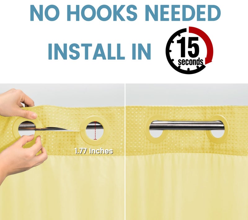 eutxl الأصفر لا يوجد خطاف دش مع المفاجئة في بطانة 230gsm الستائر نسج وافل نسج الحمام 71W × 74H - Image 2