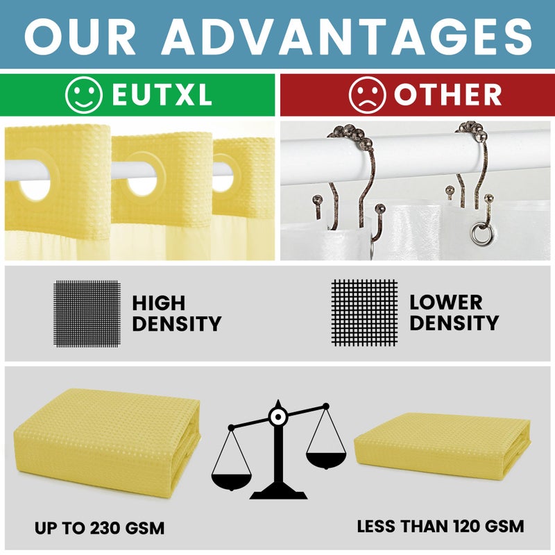 eutxl الأصفر لا يوجد خطاف دش مع المفاجئة في بطانة 230gsm الستائر نسج وافل نسج الحمام 71W × 74H - Image 1