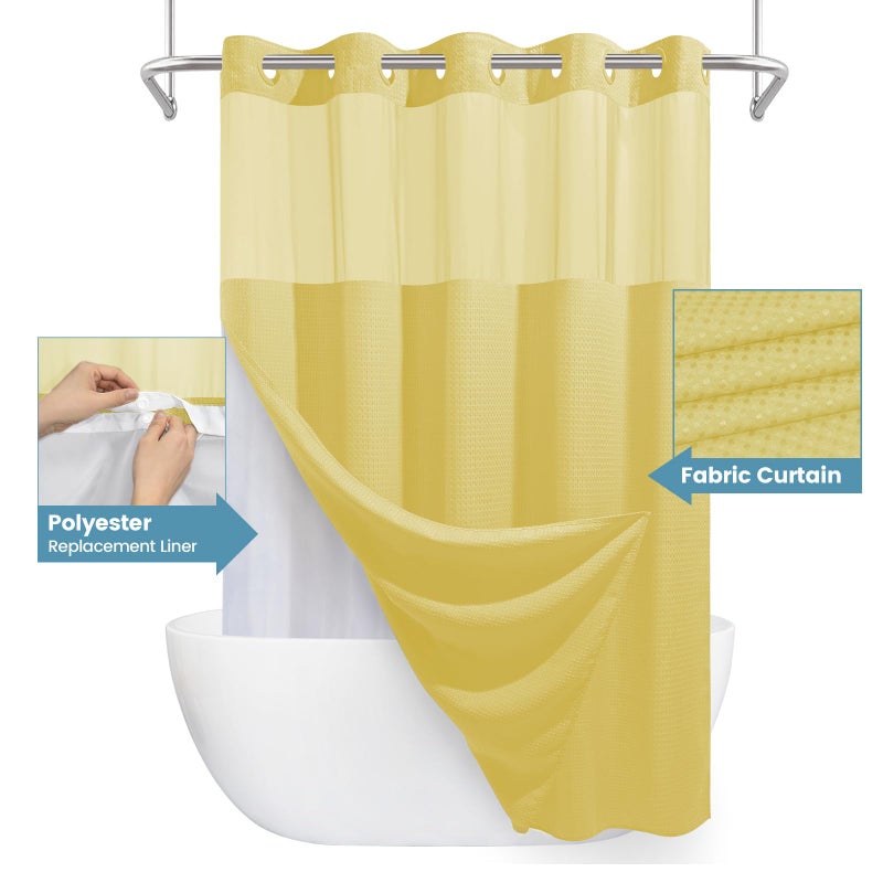 eutxl الأصفر لا يوجد خطاف دش مع المفاجئة في بطانة 230gsm الستائر نسج وافل نسج الحمام 71W × 74H - Image 3