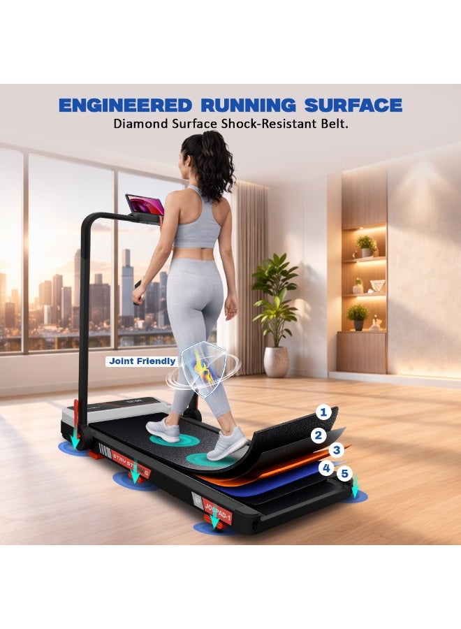 PowerMax Fitness JogPad-1 3HP Motorized 2-in-1 Treadmill for Home & Office Use with Remote Control, 8% Manual Incline, 10 km/h Max Speed, 120 kg Max User Weight, Compact Design, Shock Absorption 950x405mm Running Deck, LED Display, iPad Holder - Image 3