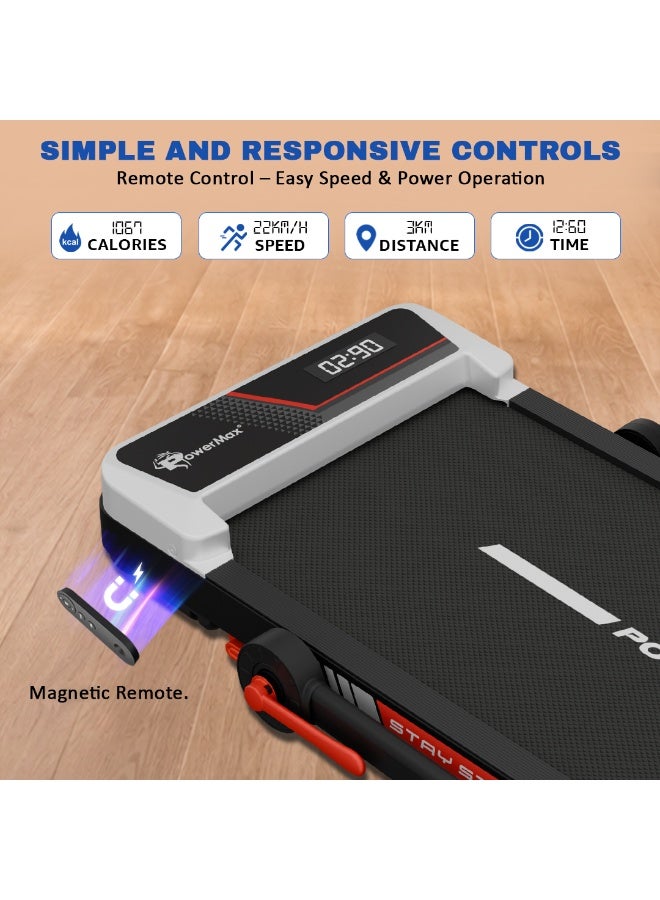 PowerMax Fitness JogPad-1 3HP Motorized 2-in-1 Treadmill for Home & Office Use with Remote Control, 8% Manual Incline, 10 km/h Max Speed, 120 kg Max User Weight, Compact Design, Shock Absorption 950x405mm Running Deck, LED Display, iPad Holder - Image 5