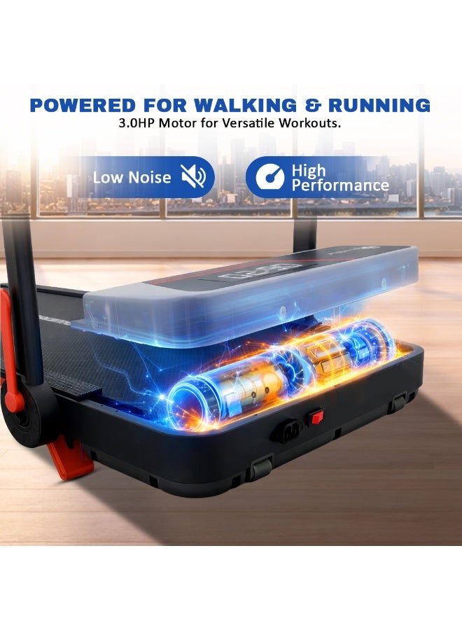PowerMax Fitness JogPad-1 3HP Motorized 2-in-1 Treadmill for Home & Office Use with Remote Control, 8% Manual Incline, 10 km/h Max Speed, 120 kg Max User Weight, Compact Design, Shock Absorption 950x405mm Running Deck, LED Display, iPad Holder - Image 4