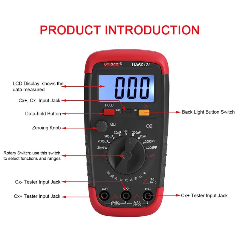 Digital Capacitance Meter 0 1pF To 20000uF LCD Backlight Max 1999 Display High Precision Capacitor Tester - Image 4