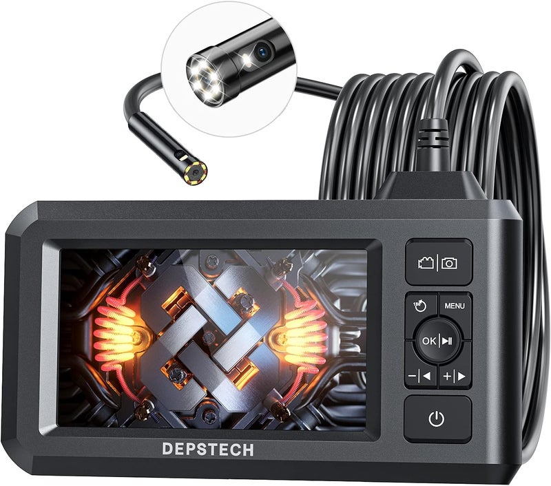 DEPSTECH Dual Lens Industrial Endoscope, 1080P Digital Borescope Inspection Camera, 7.9mm IP67 Waterproof Sewer Camera with 4.3" LCD Screen, 7 LED Lights, 16.5FT Semi-Rigid Cable, 32GB Card-Black - Image 1