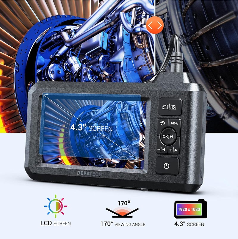 DEPSTECH Dual Lens Industrial Endoscope, 1080P Digital Borescope Inspection Camera, 7.9mm IP67 Waterproof Sewer Camera with 4.3" LCD Screen, 7 LED Lights, 16.5FT Semi-Rigid Cable, 32GB Card-Black - Image 5