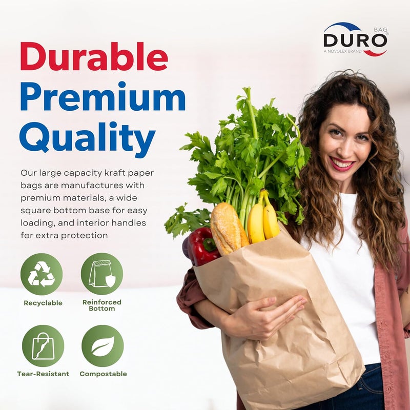 Duro 57# Large Brown Paper Lunch Bags, Heavy-Duty Paper Bags Lunch Size for Grocery, Takeout, and Food Service, Bulk 1/6 Sack, Durable Brown Bag for Retail and Packaging, 100 Count - Image 2