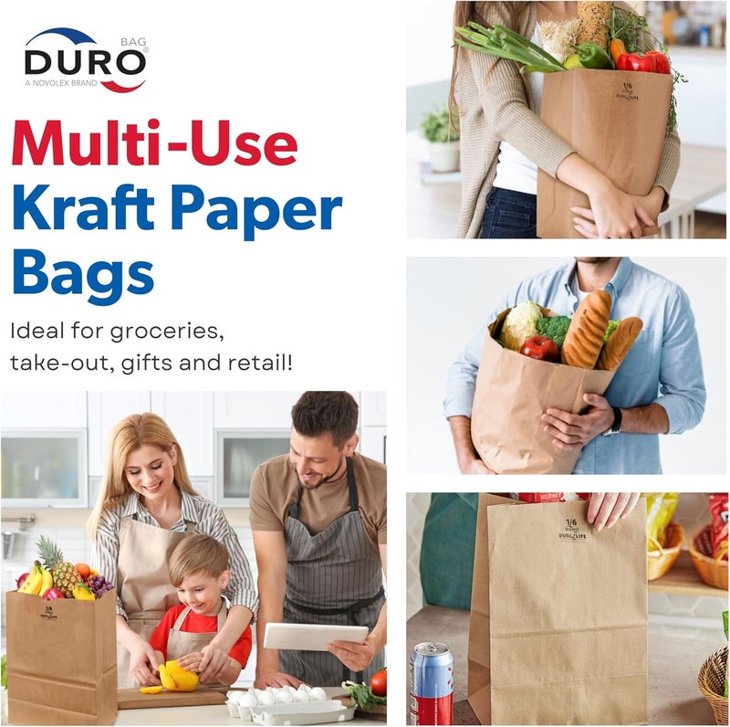 Duro 57# Large Brown Paper Lunch Bags, Heavy-Duty Paper Bags Lunch Size for Grocery, Takeout, and Food Service, Bulk 1/6 Sack, Durable Brown Bag for Retail and Packaging, 100 Count - Image 3