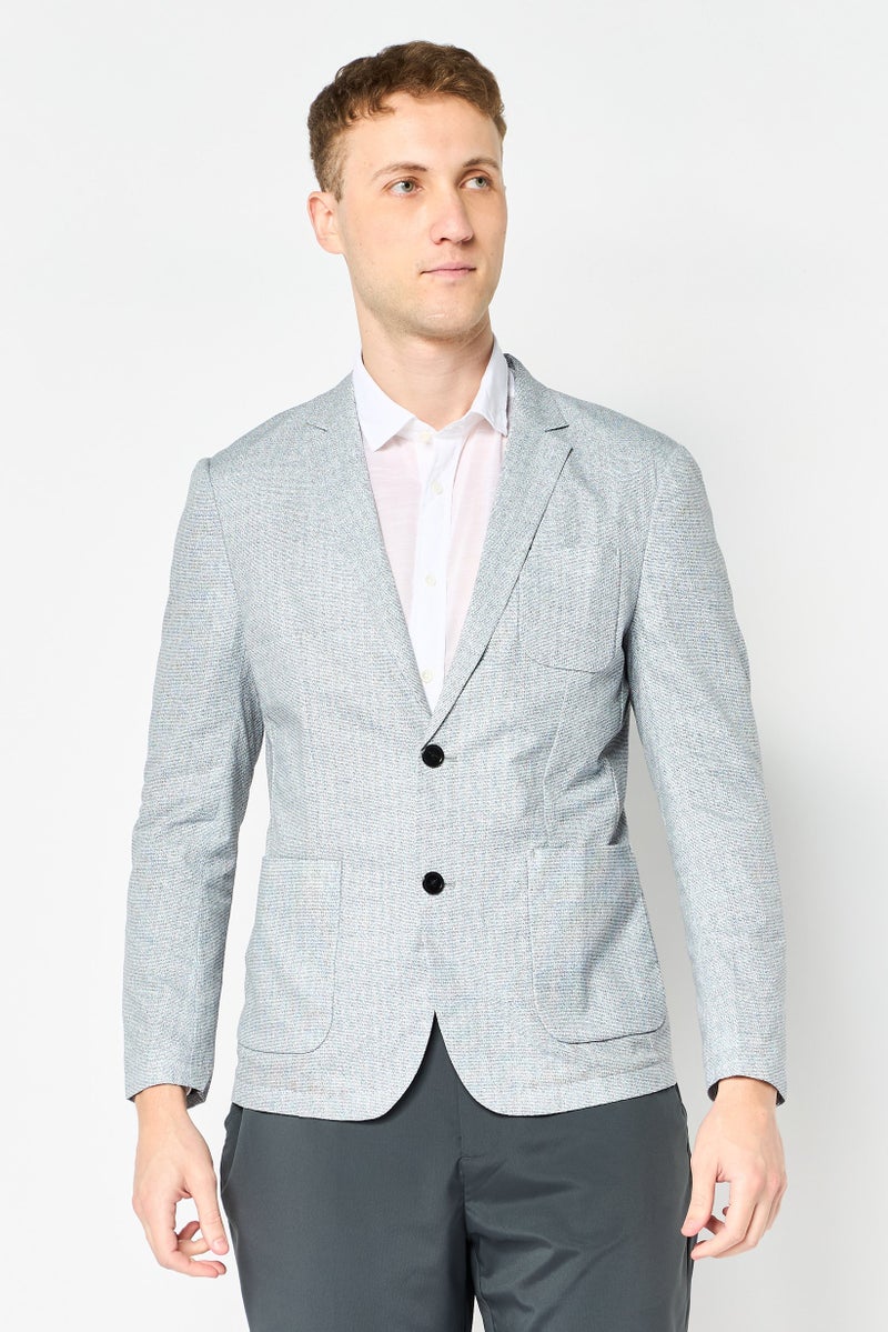SELECTED Men Regular Fit Chambray Semi Formal Blazer, Multicolor - Image 1