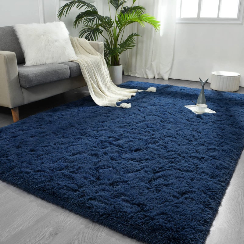 FlyDOIT Large Area Rugs for Living Room 5x8 Feet Navy Blue Shaggy Rug Fluffy Throw Carpets Ultra Soft Plush Modern Indoor Fuzzy Rugs for Bedroom Girls Kids Nursery Room Dorm Home Decor