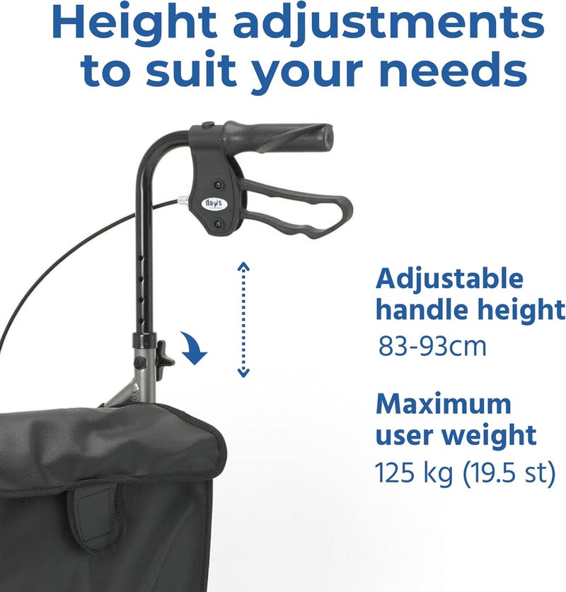 Days Lightweight Tri Wheel Walker Rollator Aluminium Mobility Walker with Adjustable Height and Brakes Foldable Walking Frame with Carry Bag Mobility Aid for Elderly Graphite - Image 4