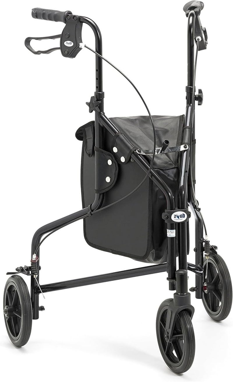 Days Lightweight Tri Wheel Walker Rollator Aluminium Mobility Walker with Adjustable Height and Brakes Foldable Walking Frame with Carry Bag Mobility Aid for Elderly Graphite - Image 1