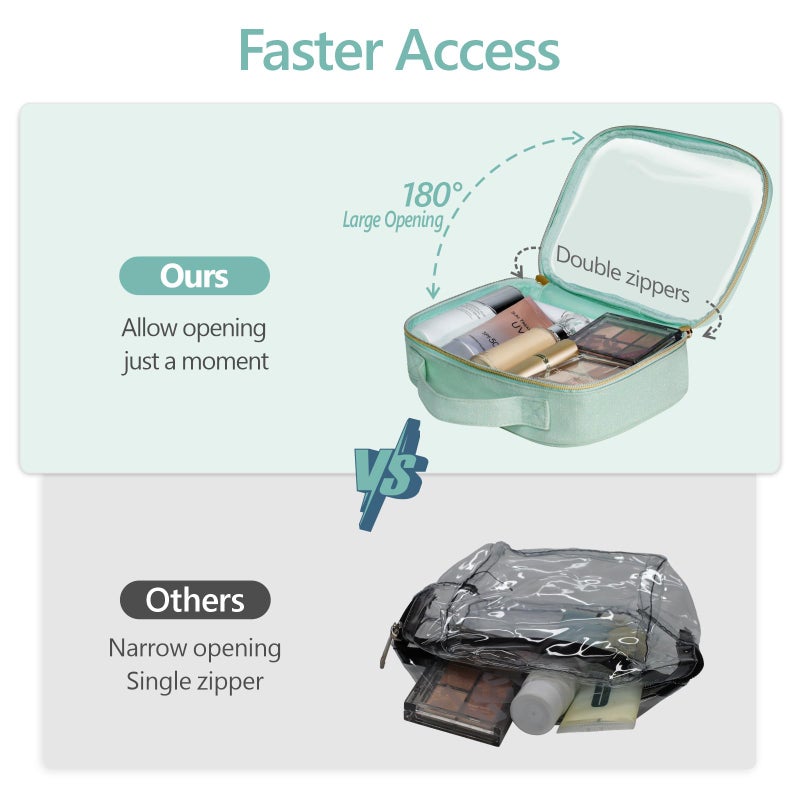باكيزم حقيبة أدوات تجميل معتمدة من إدارة أمن النقل الأمريكية (TSA) من باكيزم - حقيبة مكياج شفافة لامعة، قابلة للتخصيص وعصرية، بفتحة واسعة 180 مم وإطار داعم، مثالية لمستلزمات السفر، سميكة وخالية من الروائح، لون أخضر - Image 4