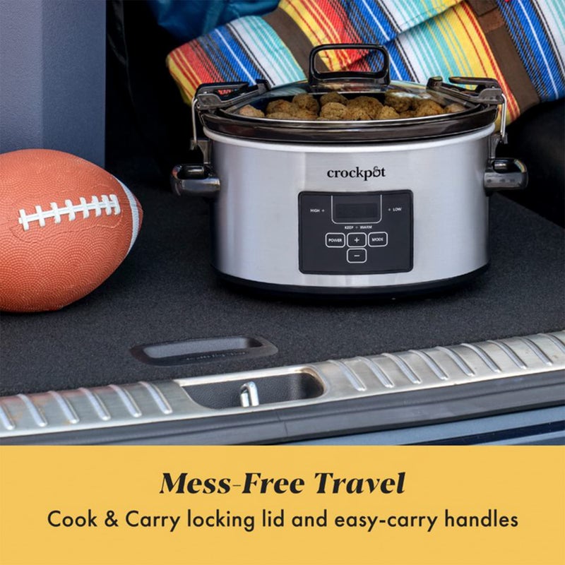 Crock-Pot 4 Quart Travel Proof Cook and Carry Programmable Slow Cooker with Locking Lid, Convenient Handles, and Digital Display, Stainless Steel - Image 2