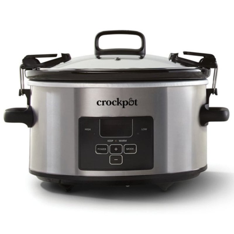 Crock-Pot 4 Quart Travel Proof Cook and Carry Programmable Slow Cooker with Locking Lid, Convenient Handles, and Digital Display, Stainless Steel - Image 1