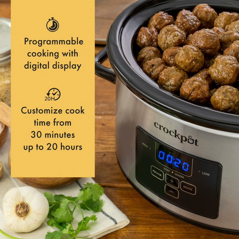 Crock-Pot 4 Quart Travel Proof Cook and Carry Programmable Slow Cooker with Locking Lid, Convenient Handles, and Digital Display, Stainless Steel - Image 3