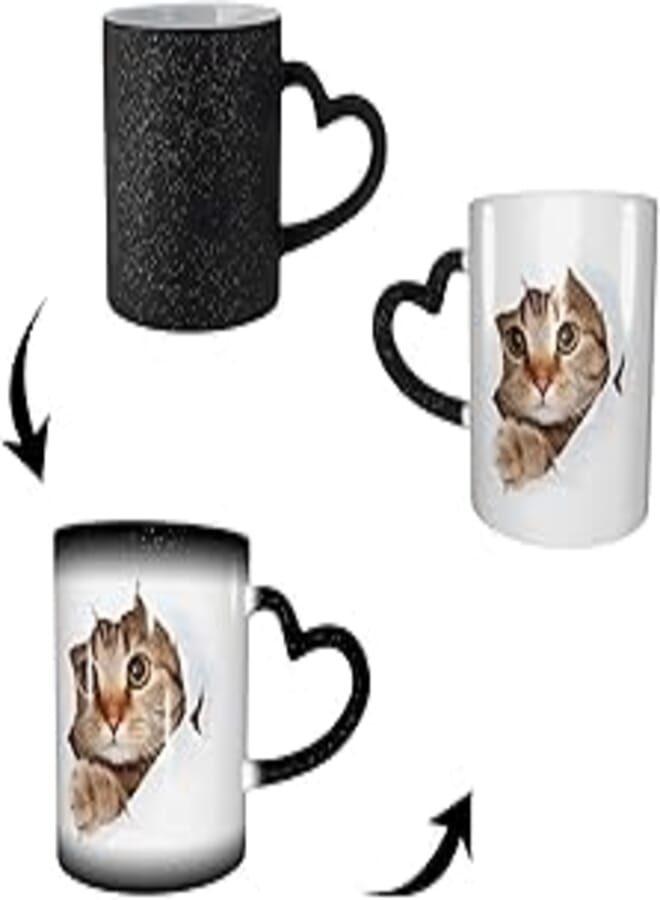 Yaateeh Heat Changing Sensitive Mug, Cat Looking 11 Oz Magic Color Change Coffee Cup Ceramic Drinkware Mug