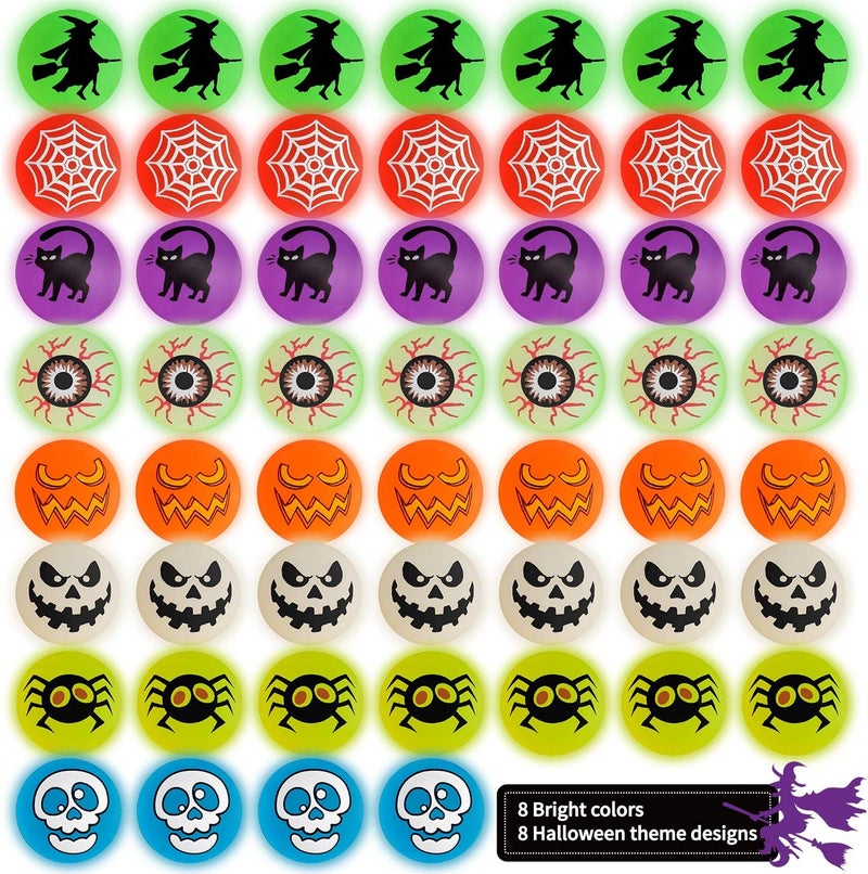 spring flower 72 Glow in The Dark Bouncing Balls,Halloween Party Favors Supplies, 8 Halloween Theme Designs for School Classroom Game Rewards, Trick or Treating Goodie, Halloween Miniatures/Prizes(with pouch bag) - Image 2