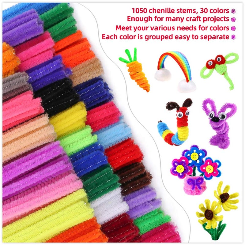 Yalumo Pipe Cleaners Chenille Stems 1050 Pieces 30 Assorted Colors for Craft Arts Creative DIY Projects Decorations, 6mm x 12inch Fuzzy Colored Chenille Stem Sticks Set Craft Supplies for Kids and Adults - Image 2