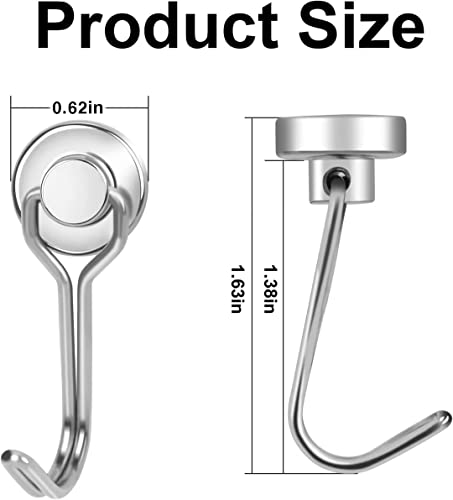 E BAVITE Swivel Swing Magnetic Hooks, Strong Neodymium Rare Earth Magnet Hook Perfect for Refrigerator and Other Magnets Surfaces, Pack of 3,Silver - Image 3