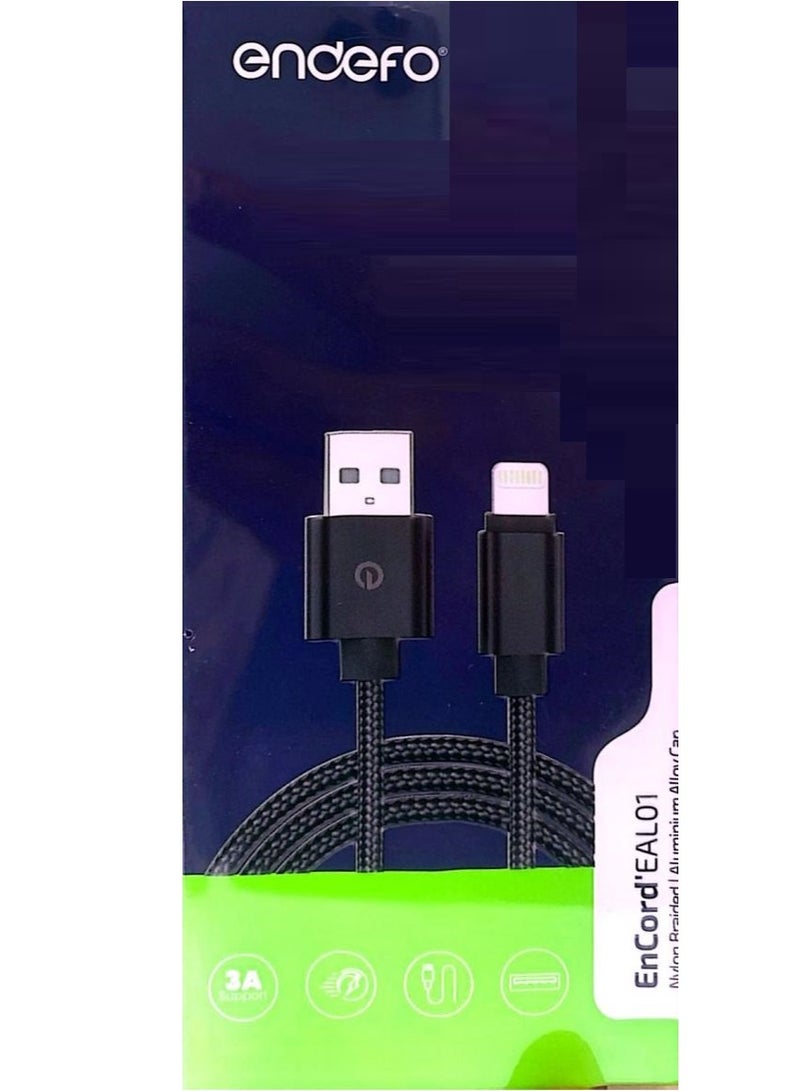 endefo Lightning USB Cable, Nylon Braided, Aluminum Alloy Cap - Image 2