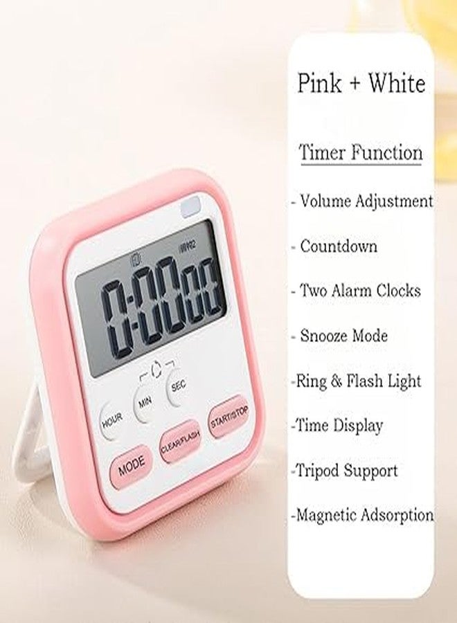 SHFTI Multi-Function Digital Alarm Clock & Timer - Large Display - Custom Study Reminder & Stopwatch - Dual Time Management Features for Students & Professionals - Portable Plastic - Pink - 7x7cm - Image 4