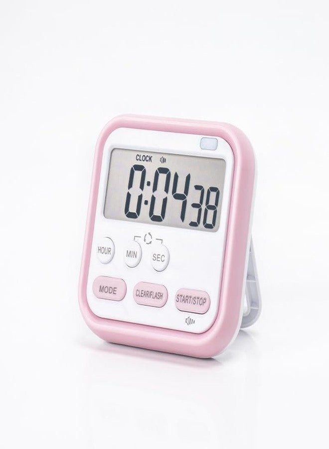 SHFTI Multi-Function Digital Alarm Clock & Timer - Large Display - Custom Study Reminder & Stopwatch - Dual Time Management Features for Students & Professionals - Portable Plastic - Pink - 7x7cm - Image 1