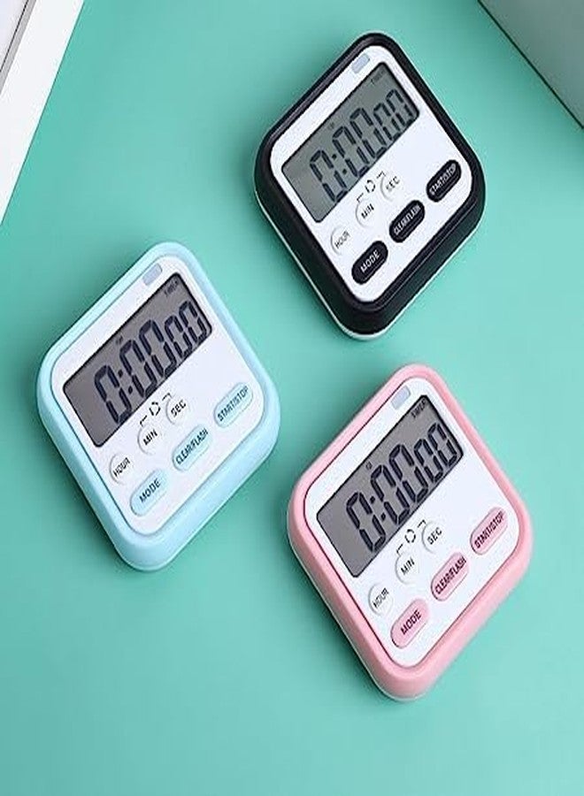 SHFTI Multi-Function Digital Alarm Clock & Timer - Large Display - Custom Study Reminder & Stopwatch - Dual Time Management Features for Students & Professionals - Portable Plastic - Pink - 7x7cm - Image 2