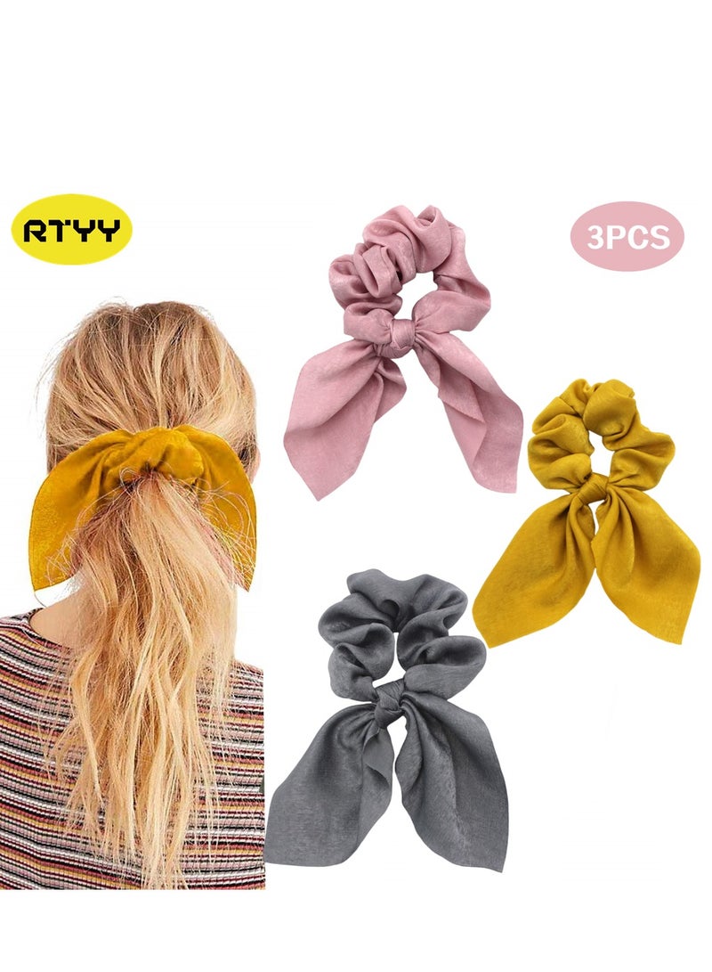 RTYY 3PCS Hair Scrunchies Satin SilkRabbit Bunny Ear Bow Bowknot Scrunchie Bobbles Elastic Hair Ties Bands Ponytail Holder for Women Accessories - Image 1