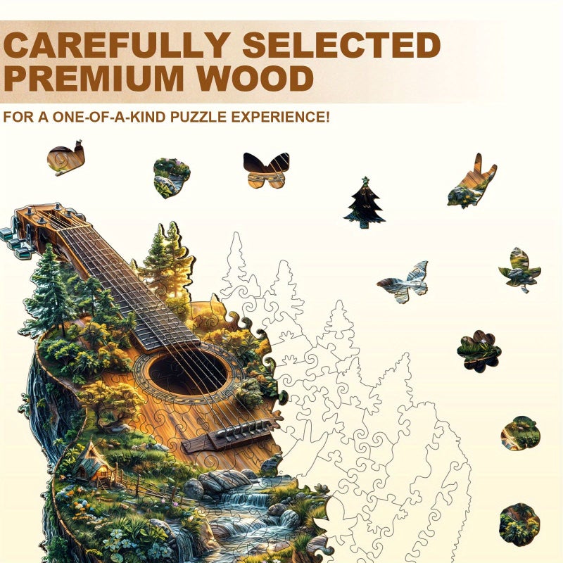 Forest Guitar Wooden Jigsaw Puzzle XL Irregular Animal Shape Learning Toy - Image 4