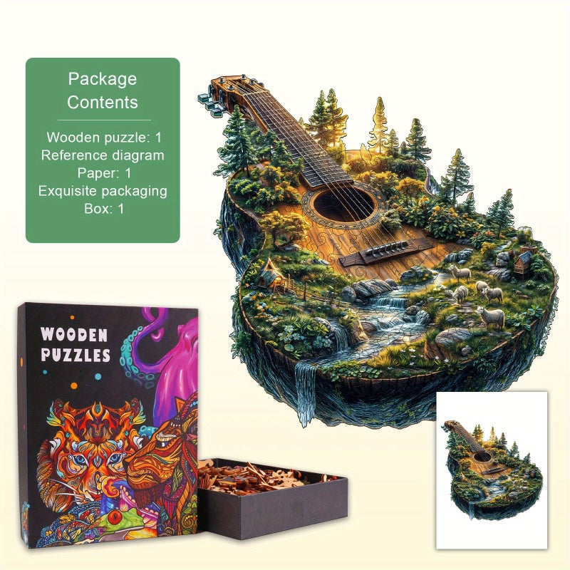 Forest Guitar Wooden Jigsaw Puzzle XL Irregular Animal Shape Learning Toy - Image 1
