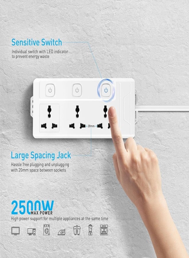 GREEVA 3 Universal Multi Plug Socket with Individual Switch | Extension Board 1800W 10A | Heavy Duty Cord, Individual Switches, LED Indicator, Power Strip for Home and Office Use (3 plug-1800W) - Image 2