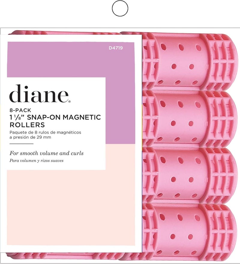 Diane 8-Pack 1 1/8" Snap-On Magnetic Rollers for Smooth Volume and Curls - Pink - Image 1