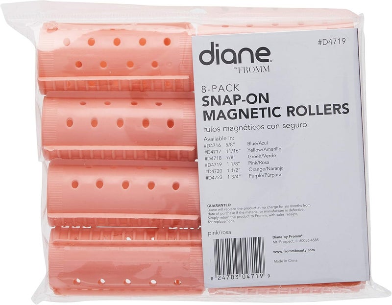 Diane 8-Pack 1 1/8" Snap-On Magnetic Rollers for Smooth Volume and Curls - Pink - Image 3