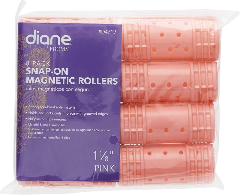 Diane 8-Pack 1 1/8" Snap-On Magnetic Rollers for Smooth Volume and Curls - Pink - Image 2