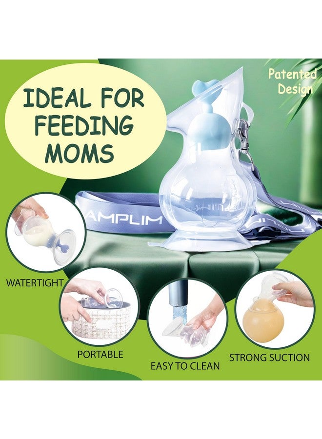 Amplim Manual Breast Pump | Gen 3 Food Grade Silicone Milk Collector for Breastfeeding Nursing Mom with Stopper and Lanyard | Registry Essentials for Newborn, Infant, Baby | 5 oz (Blue Green) - Image 2