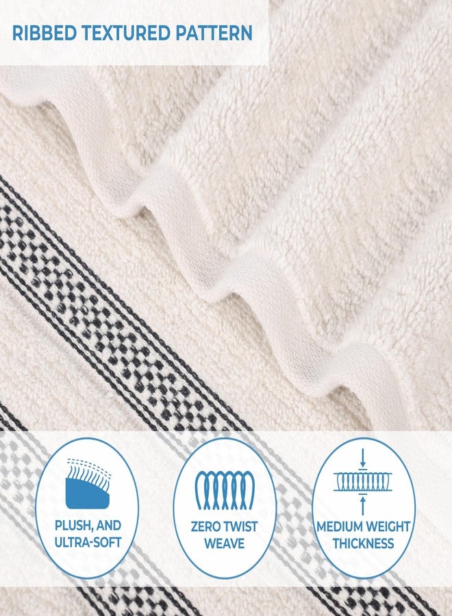 Superior Cotton Face Towel/Washcloth Set, Zero Twist, Ribbed Geometric, Small Facial Towels, Spa, Hotel, Guest, Home, Bathroom Basics, Plush Soft Absorbent, Luxury Quick Drying, Set of 12, Stone - Image 3