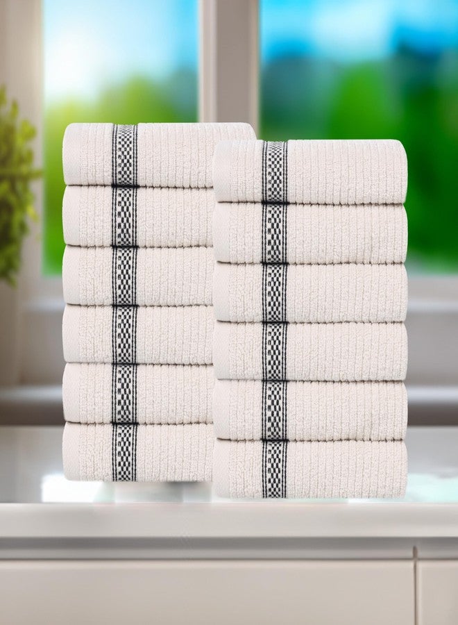 Superior Cotton Face Towel/Washcloth Set, Zero Twist, Ribbed Geometric, Small Facial Towels, Spa, Hotel, Guest, Home, Bathroom Basics, Plush Soft Absorbent, Luxury Quick Drying, Set of 12, Stone - Image 1