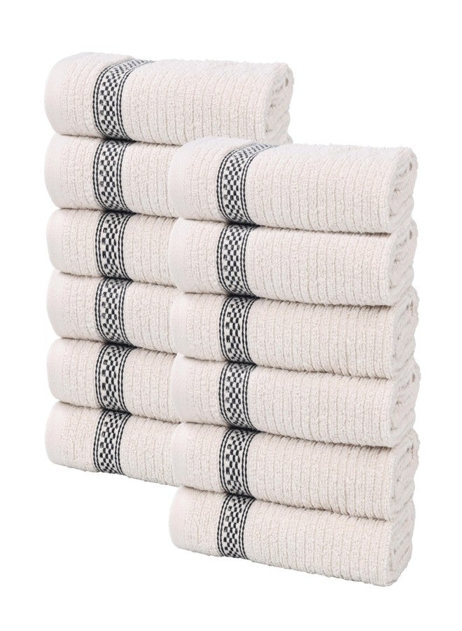 Superior Cotton Face Towel/Washcloth Set, Zero Twist, Ribbed Geometric, Small Facial Towels, Spa, Hotel, Guest, Home, Bathroom Basics, Plush Soft Absorbent, Luxury Quick Drying, Set of 12, Stone - Image 2