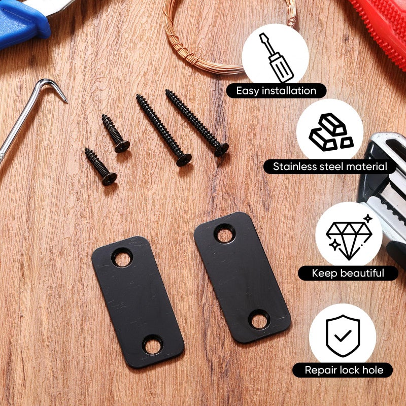 Blulu 2 Set Door Hole Cover Plate 1" x 2-1/4" Stainless Steel Door Strike Filler Plate Latch Filler, Increase Home Security on Entry (Black) - Image 5