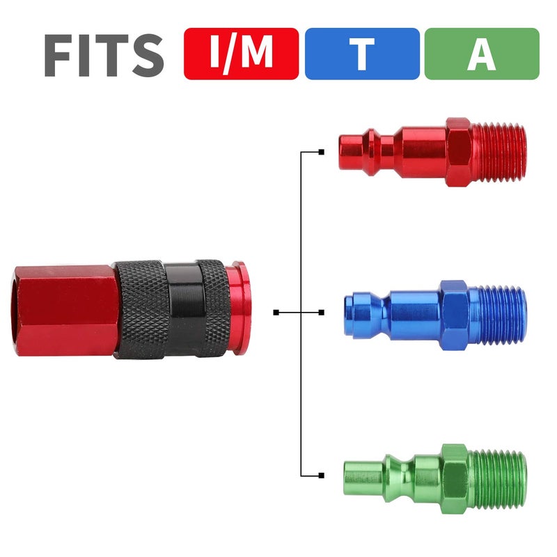 Hromee 1/4 in x 25 ft Polyurethane Recoil Air Hose with Bend Restrictors Compressor Hose with 1/4" Industrial Universal Quick Coupler and I/M Plug Kit, Red - Image 5