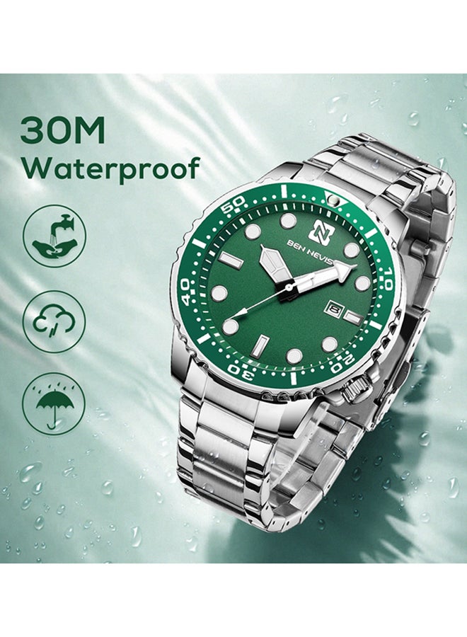 BEN NEVIS Waterproof Quartz Wrist Watch for Men - BN3010G-SilverGreen - Image 4