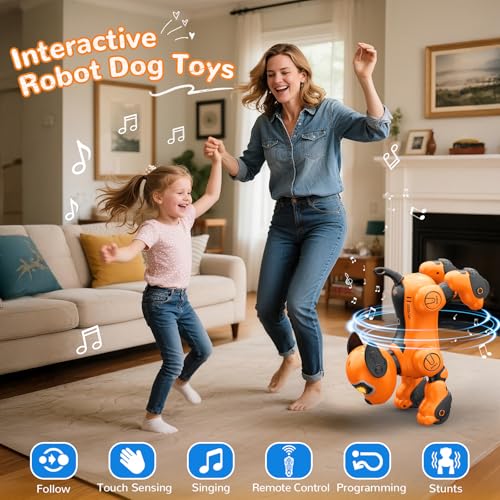 anysun Remote Control Robot Dog for Kids Programmable Smart Puppy Intelligent Learning Dancing Walking RC Robot Toys for Girls and Boys Yellow - Image 5