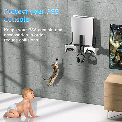Allnice PS5 Wall Mount, 5 IN 1 Playstation 5 Wall Mount (Disc and Digital Edition) Wall Bracket for Playstation 5 with Detachable Controller Holder & Headphone Hanger & Remote Control Bracket (Black) - Image 4
