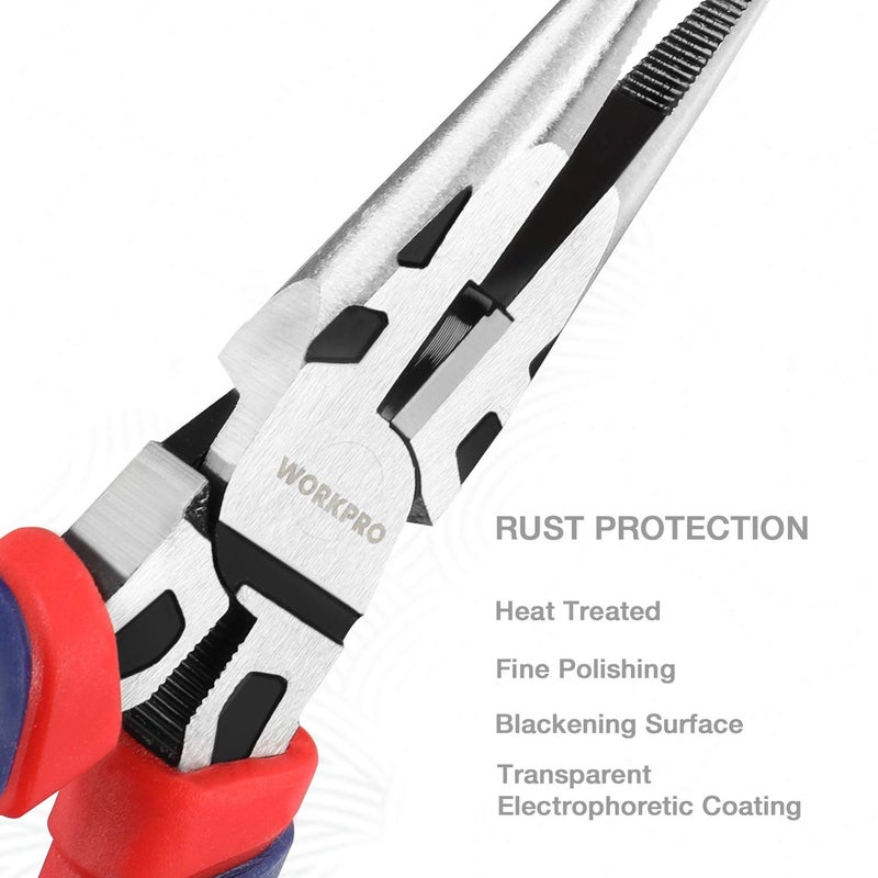 WORKPRO Pliers Set, Premium Cr-V Construction, Includes 6 Inch Slip Joint Pliers, 6 Inch Long Nose, 6 Inch Diagonal Cutting, 8 Inch Groove Joint, 7 Inch Linesman and Storage Pouch, for Basic Repair - Image 2