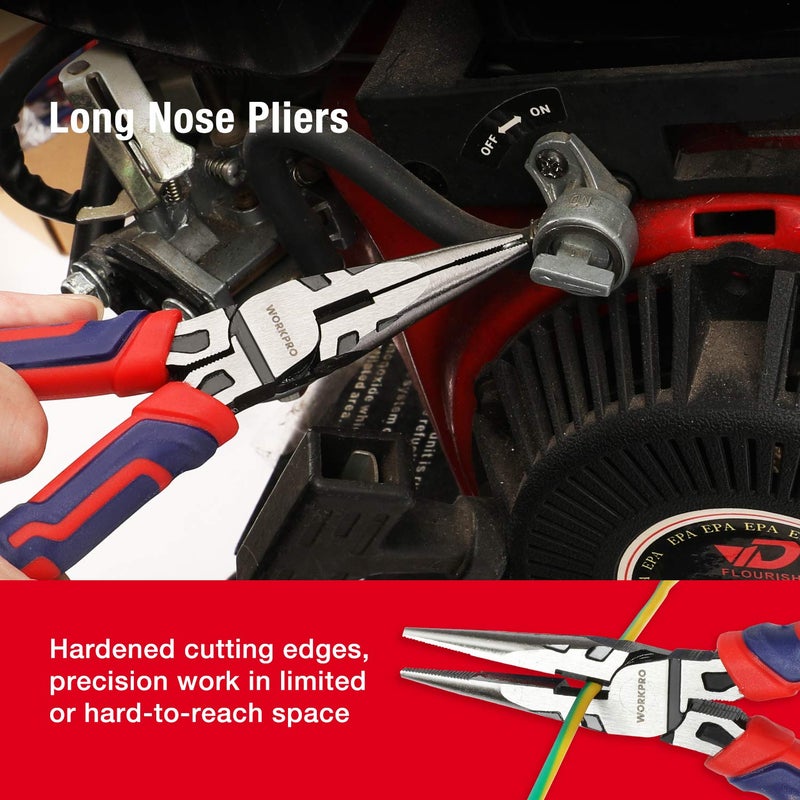 WORKPRO Pliers Set, Premium Cr-V Construction, Includes 6 Inch Slip Joint Pliers, 6 Inch Long Nose, 6 Inch Diagonal Cutting, 8 Inch Groove Joint, 7 Inch Linesman and Storage Pouch, for Basic Repair - Image 5