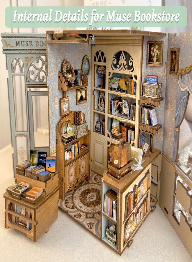 Fsolis Book Nook Kit - DIY Miniature House Kit 3D Puzzles for Adults Beginners Tiny House Mini Booknook Craft Bookshelf Decor, 281 Wooden Pieces, Gifts for Women Teenagers Book Lovers (Muse Bookstore) - Image 2